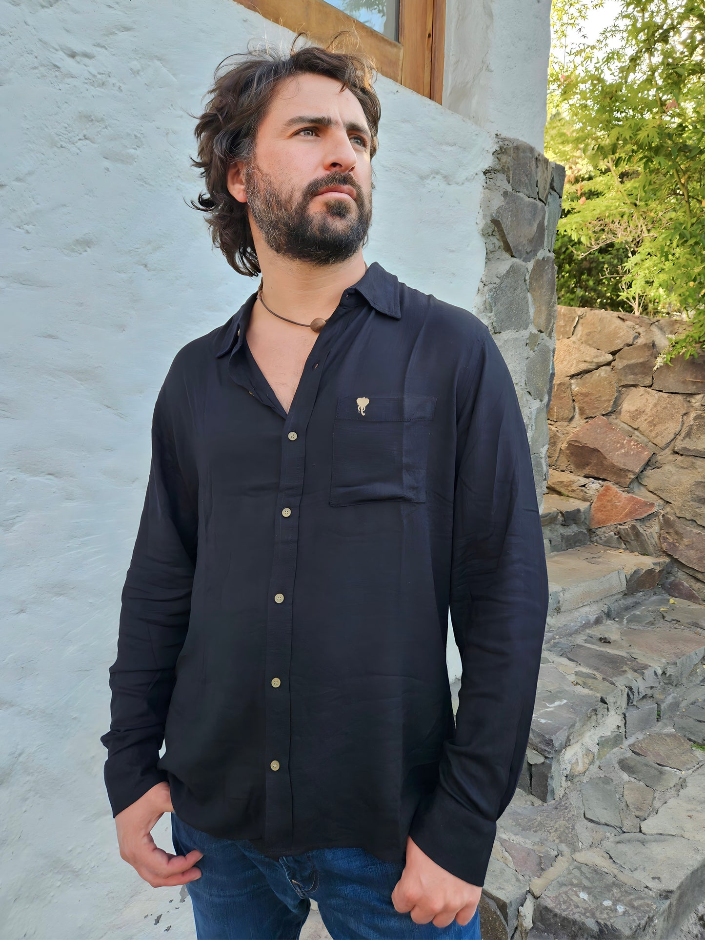 Camisa Agra Negra Lino y Viscosa