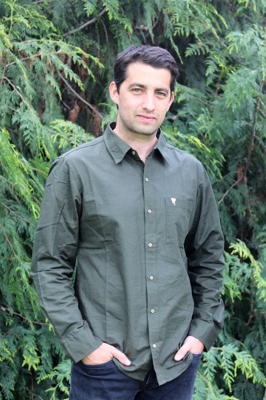 Camisa Kashan Verde Musgo Algodón puro y Lino