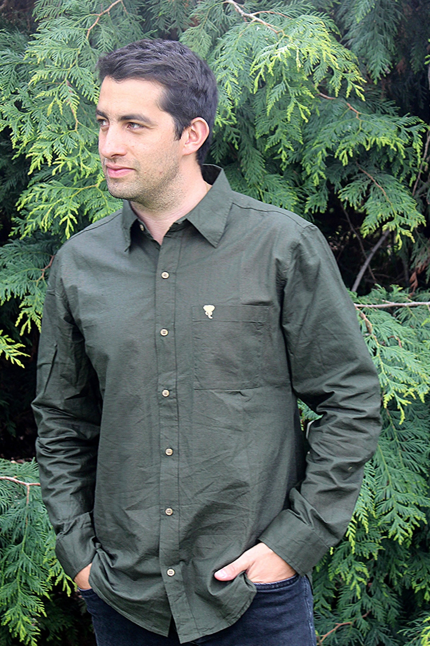 Camisa Kashan Verde Musgo Algodón puro y Lino